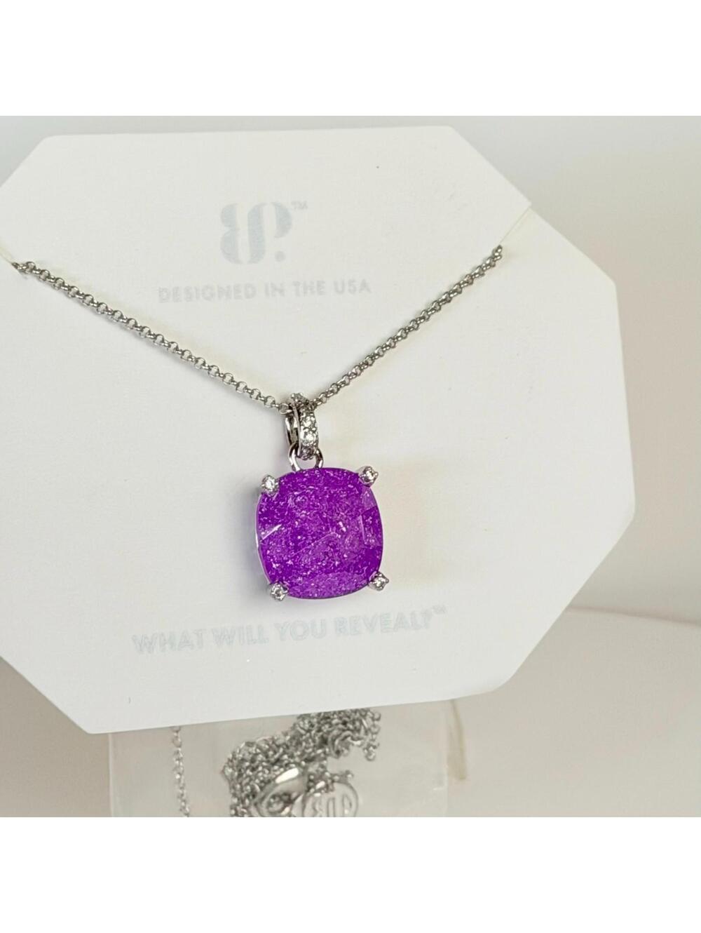 Bomb Party Necklace "Silver Lining Of You" Lavender Ice Crystal on Rhodium